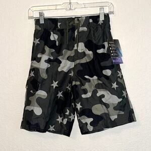 Kanu Surf Avalon Trunks Boys Medium Army Green Camo Swim Beach Quick Dry NWT